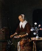 Gabriel Metsu Woman feeding a cat France oil painting artist